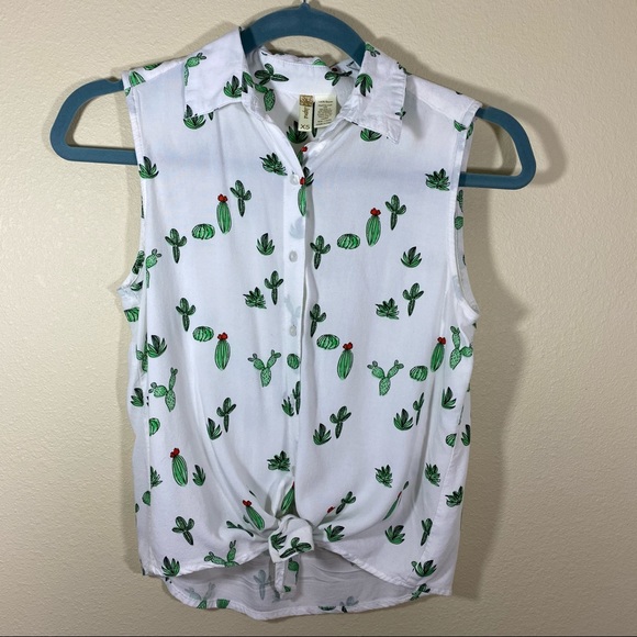 Japna Cactus Button down Collared Top Sleeveless - Picture 1 of 8